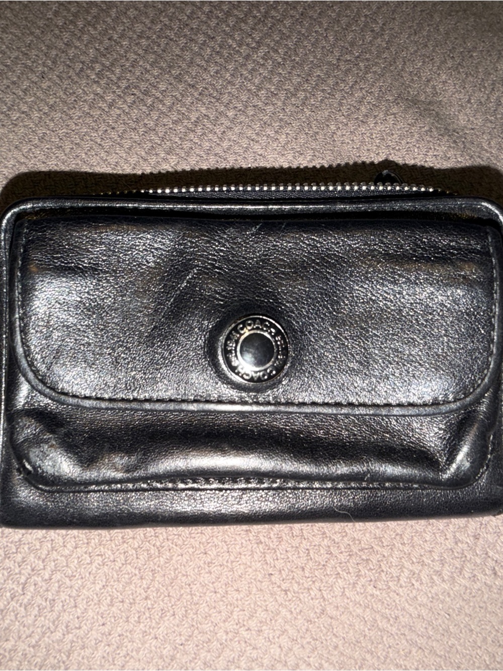 Coach Black Leather Compact Wallet with Front Snap